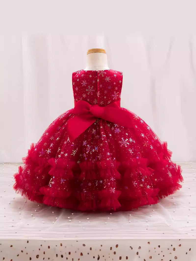 Vestido De Festa Infantil Natal Brilhante Lacinho