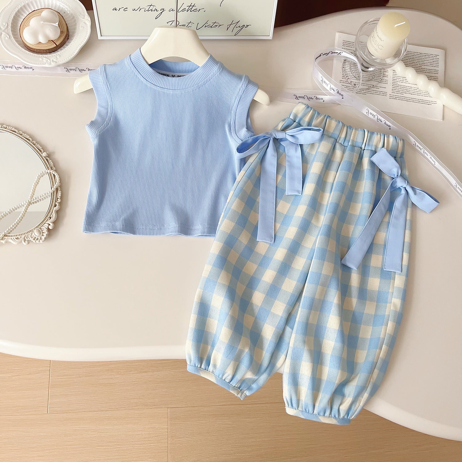 Conjunto Infantil Feminino Azul Xadrez