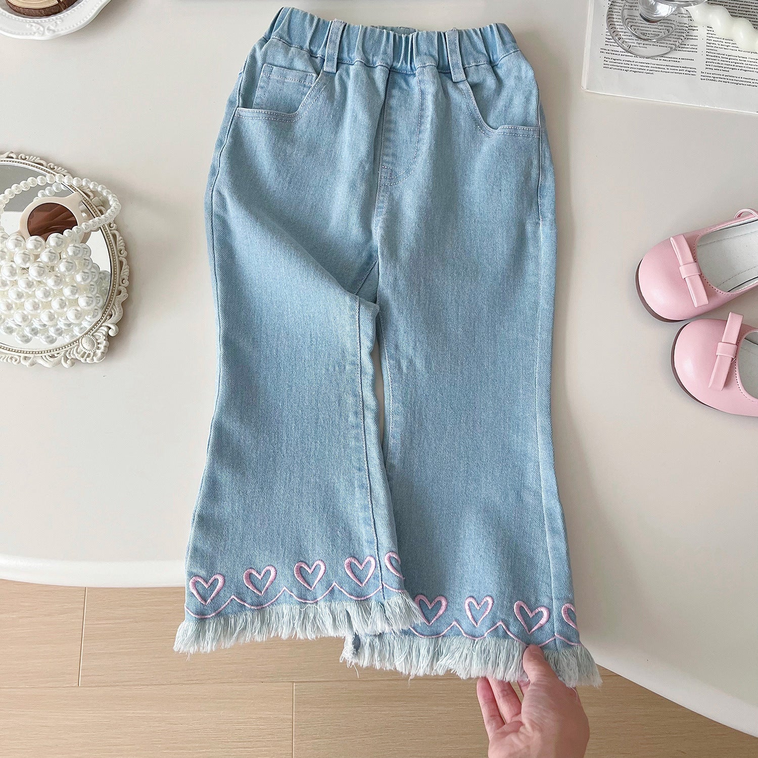 Calça Infantil Feminina Jeans Corações