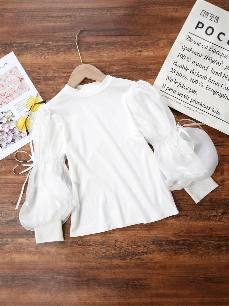 Blusa Infantil Feminina Manga Bufante Lacinhos