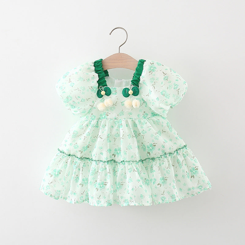 Vestido Infantil Floral Pomponzinho