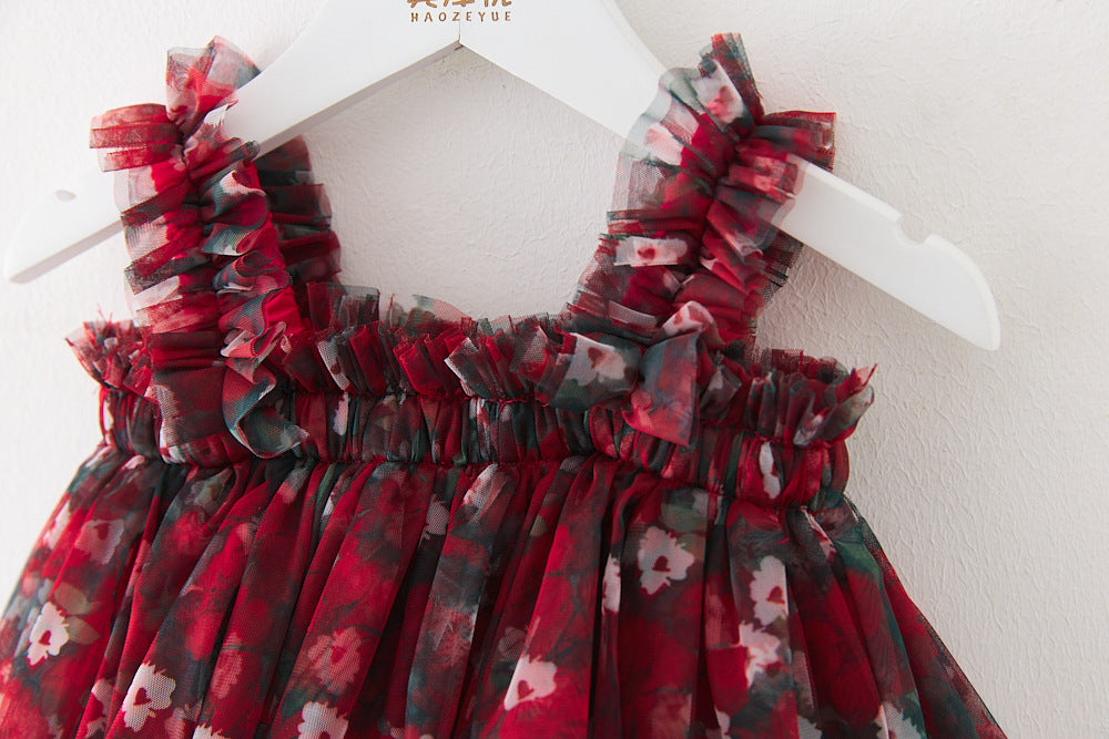 Vestido Infantil Tule Camadas com Flores