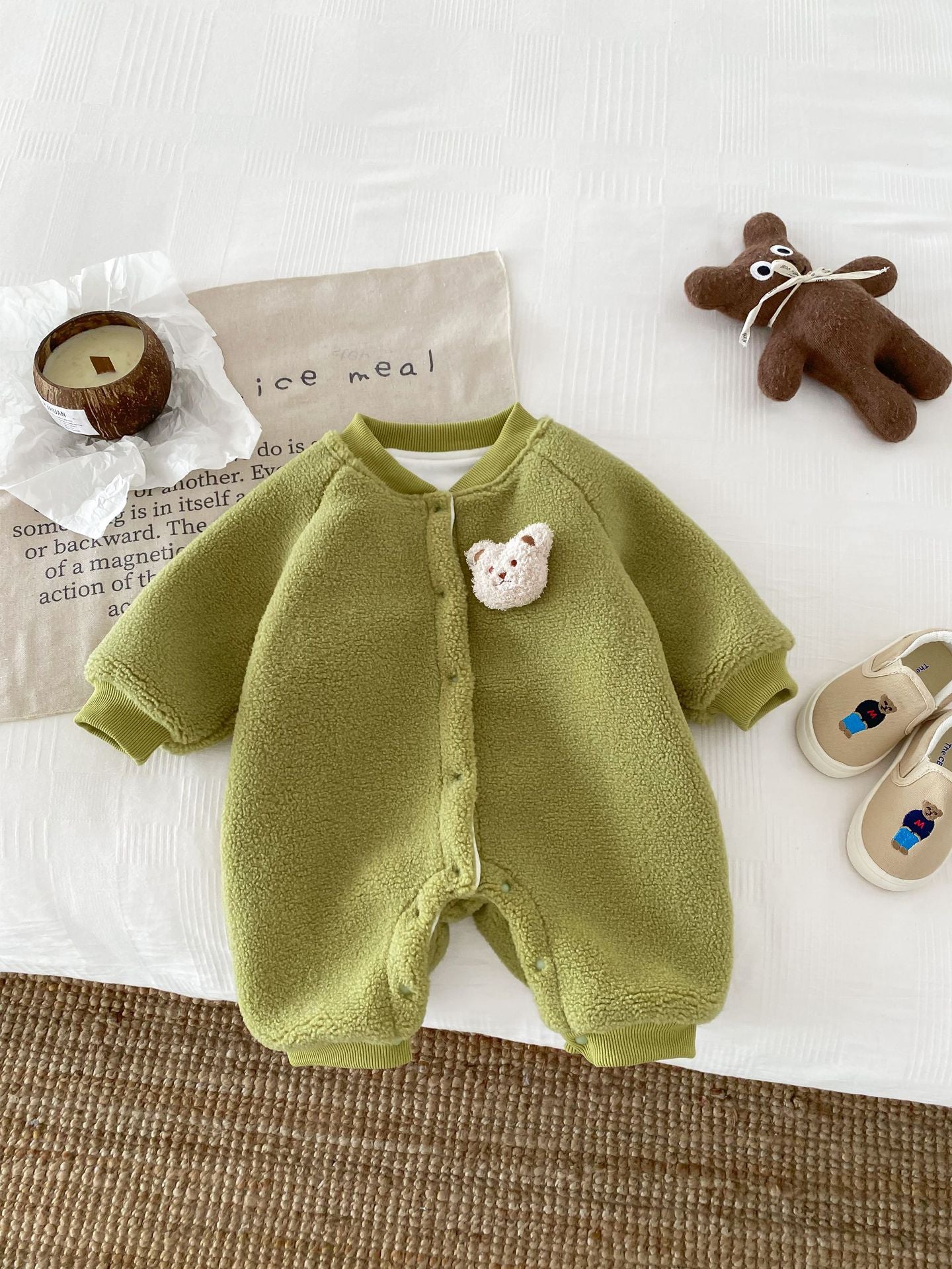 Macacão Infantil Pelúcia Botões Ursinho