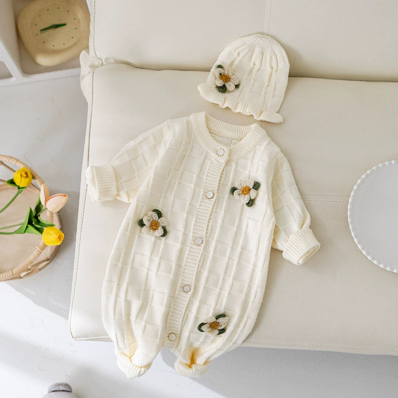 Macacão Infantil Feminino Tricô Flores