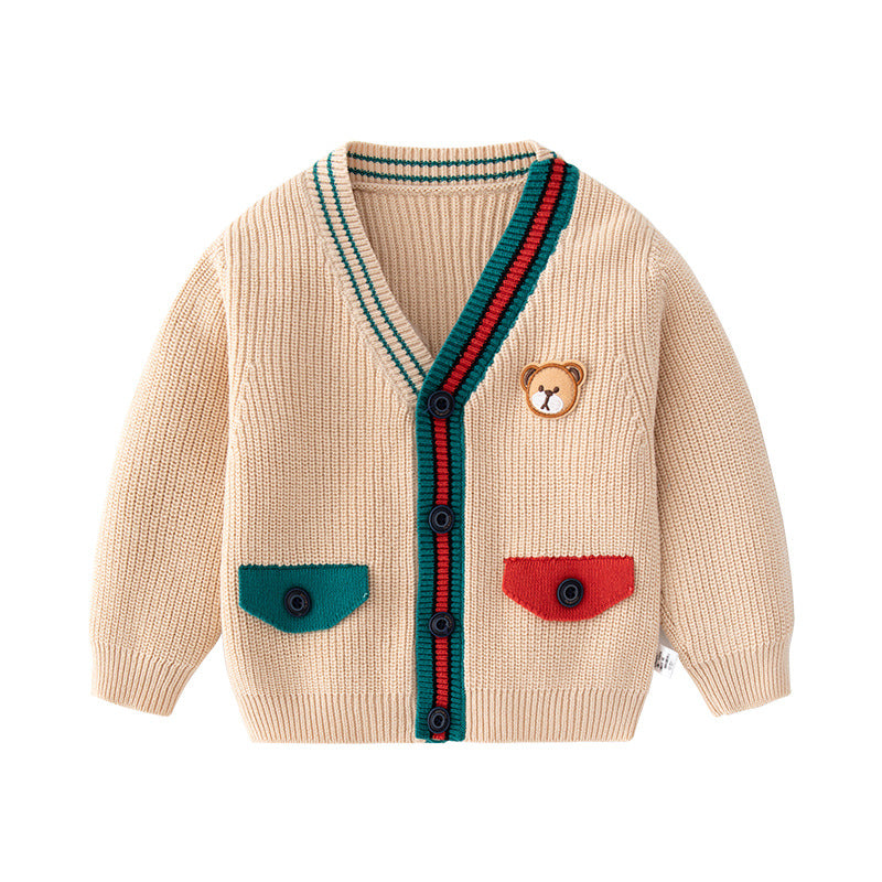 Cardigan Infantil Tricô Bolsinhos Ursinho