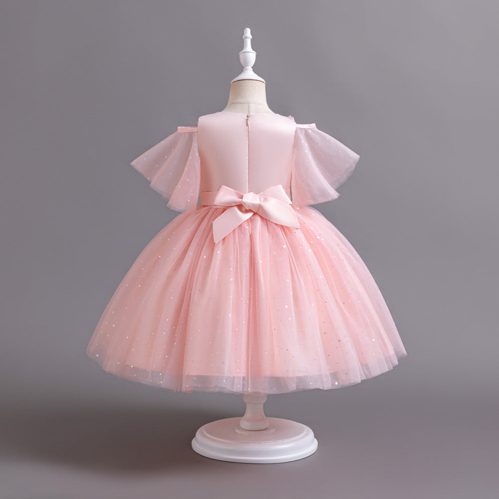 Vestido Infantil Rosa Pérolas Florzinhas