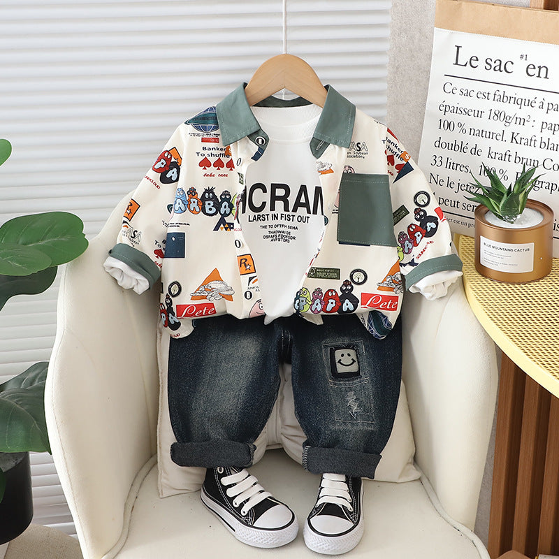 Conjunto Infantil Masculino 3 Peças Camisa e Jeans