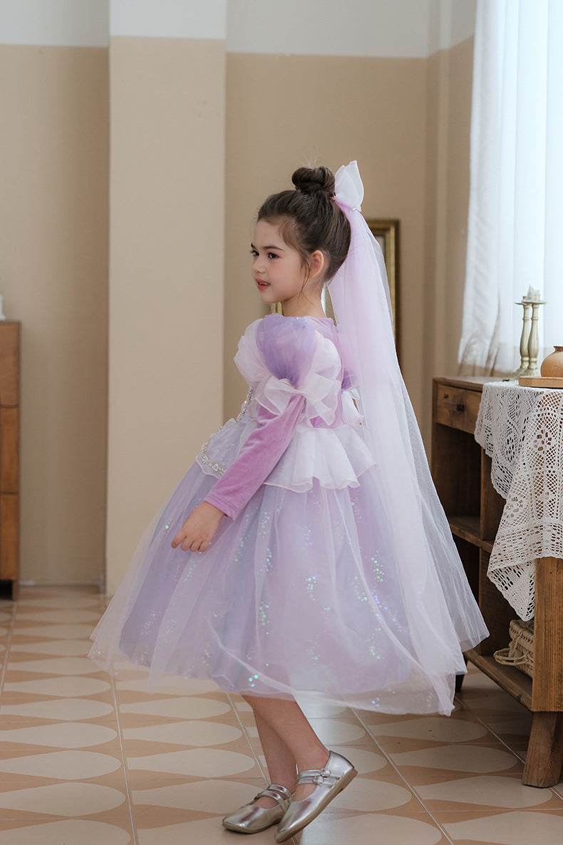 Vestido Infantil Princesa Manga Longa Brilhante