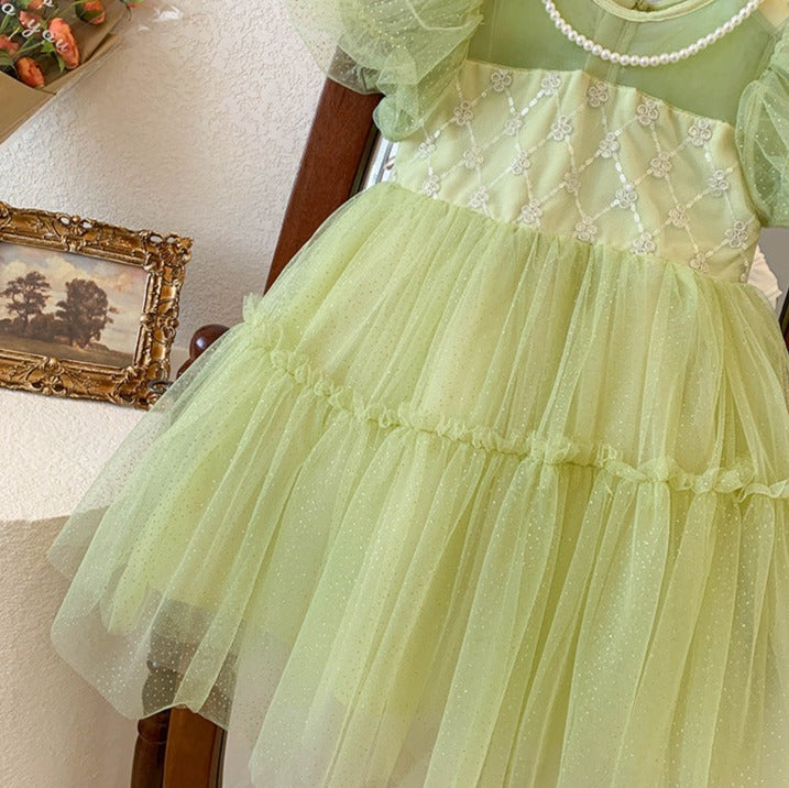 Vestido Infantil Verde Brilhante Asinha