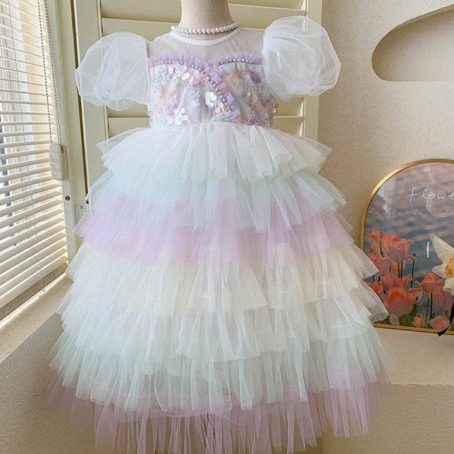 Vestido Infantil Tule Camadas Brilhante