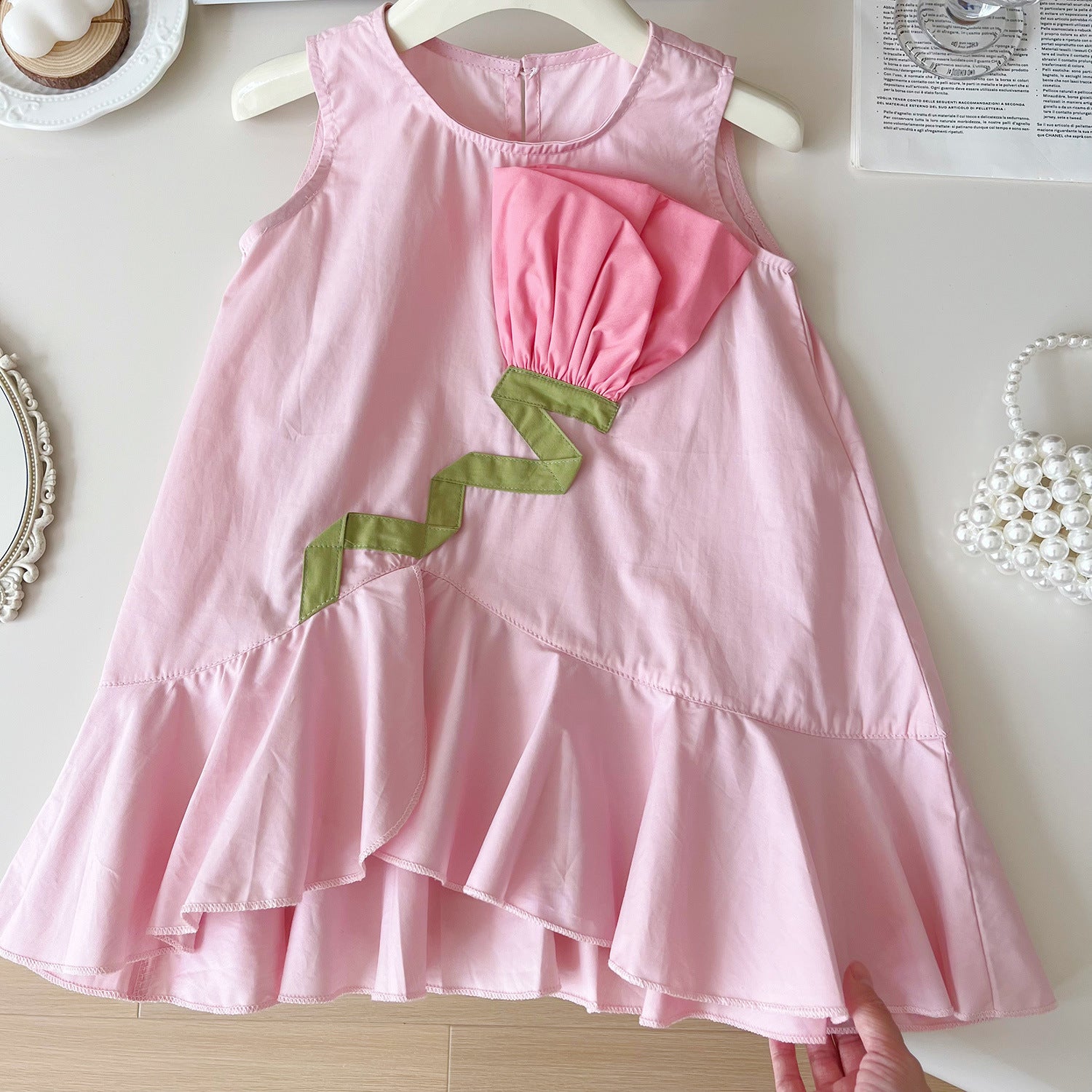 Vestido Infantil Rosa Flor