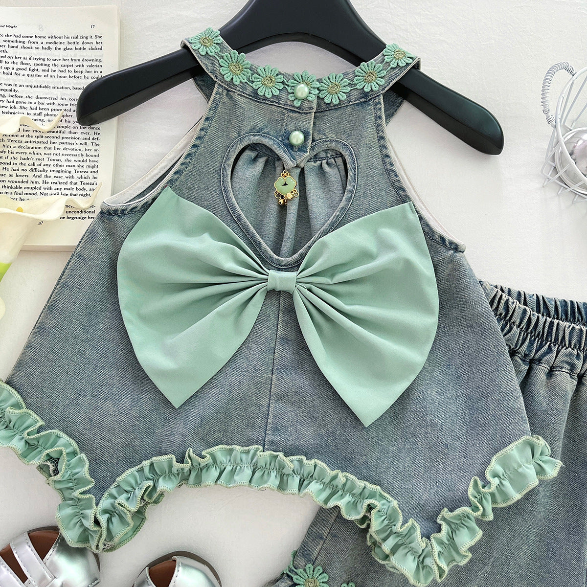 Conjunto Infantil Feminino Jeans Florzinhas