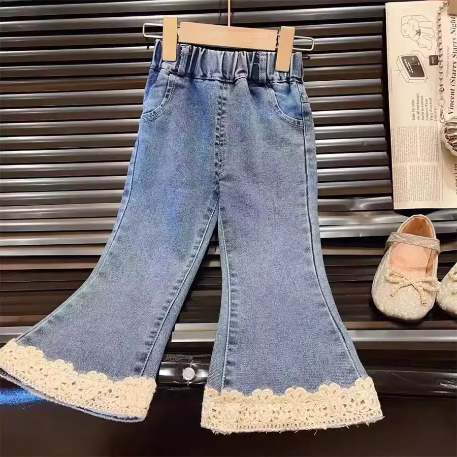 Calça Infantil Feminina Jeans Barra Rendinha