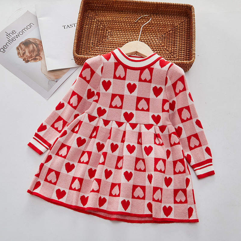 Vestido Infantil Feminino Tricô Corações