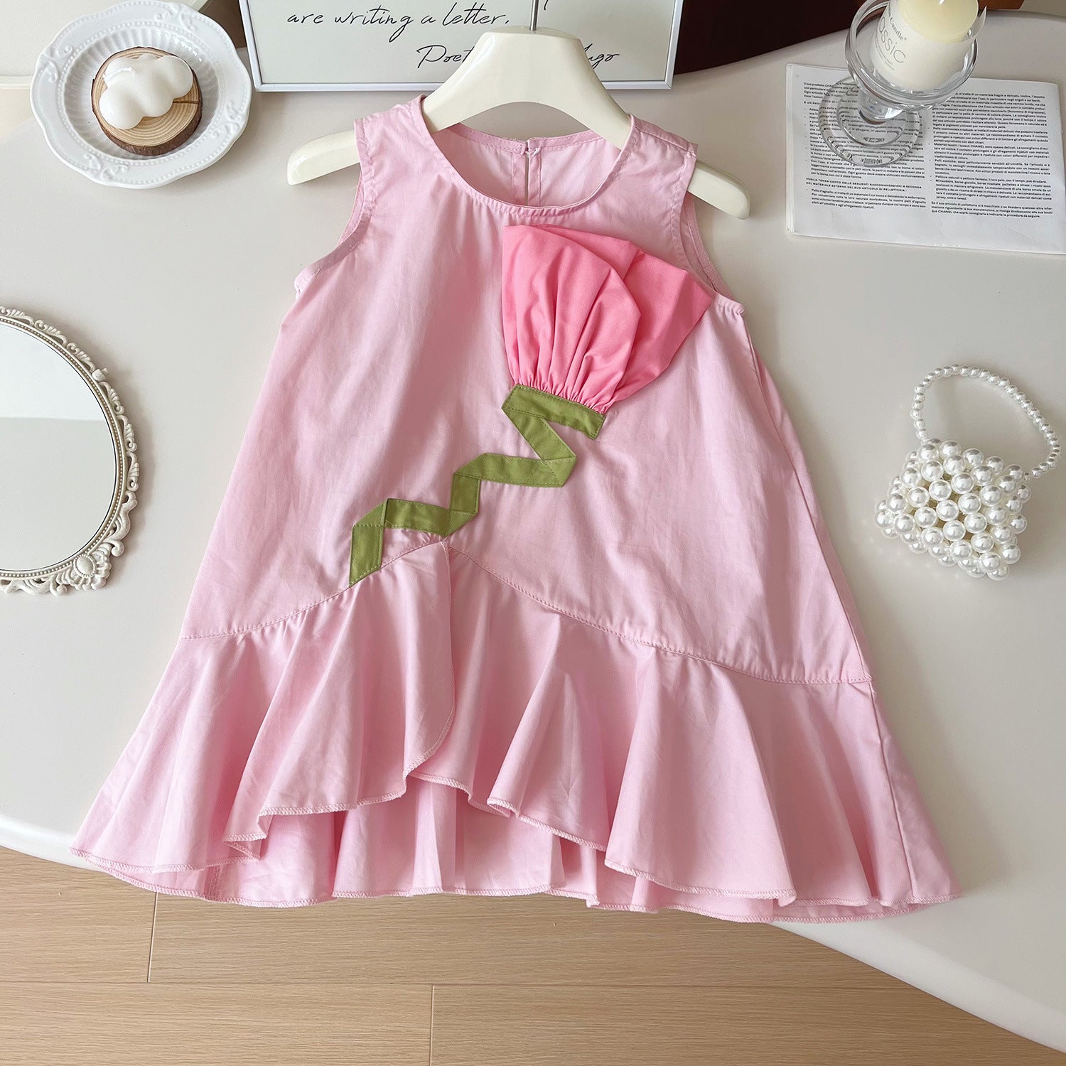 Vestido Infantil Rosa Flor