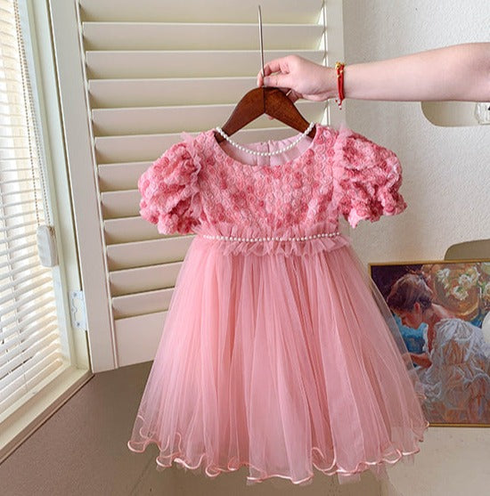 Vestido Infantil Tule Pérolas Florzinhas