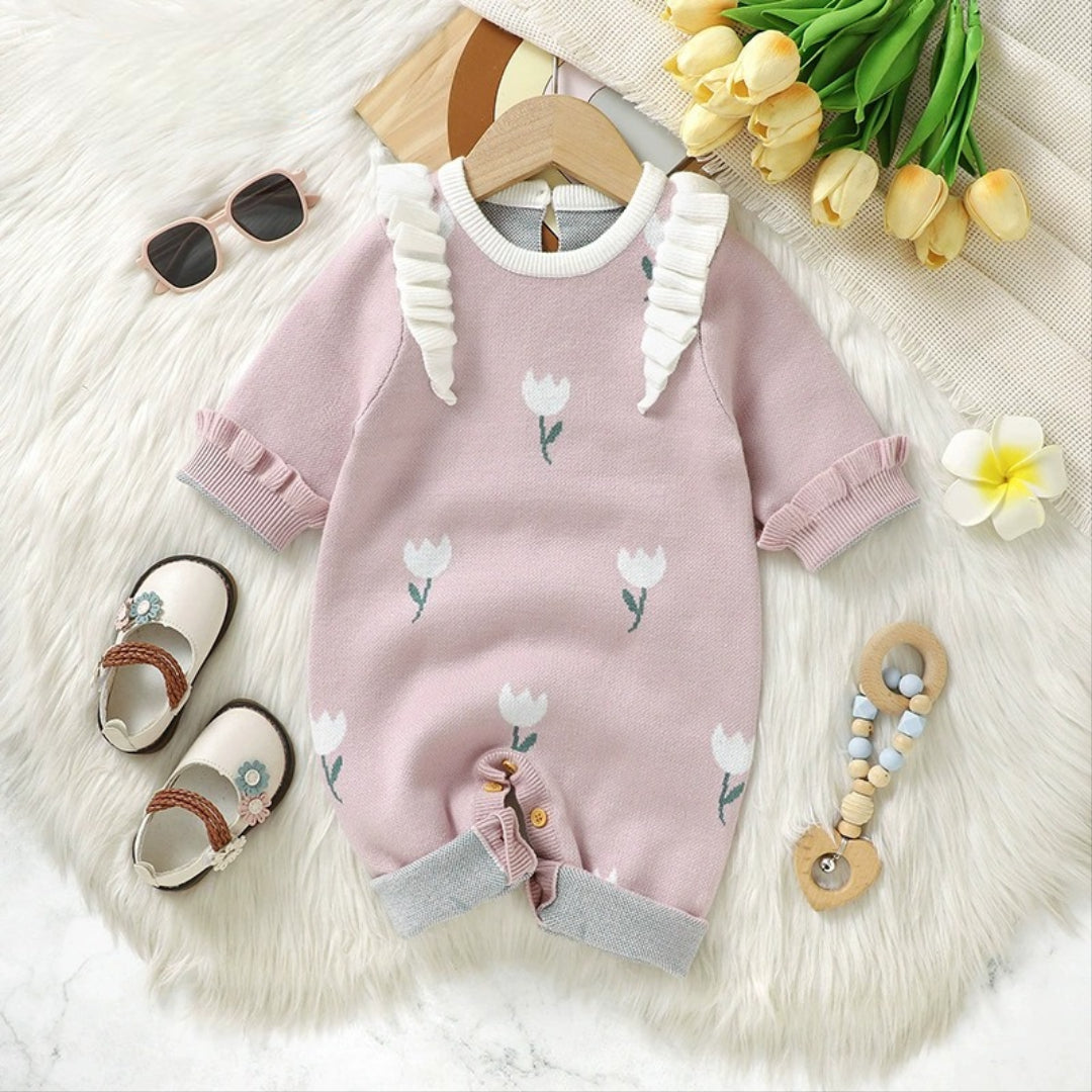 Macacão Infantil Tricô Florzinhas