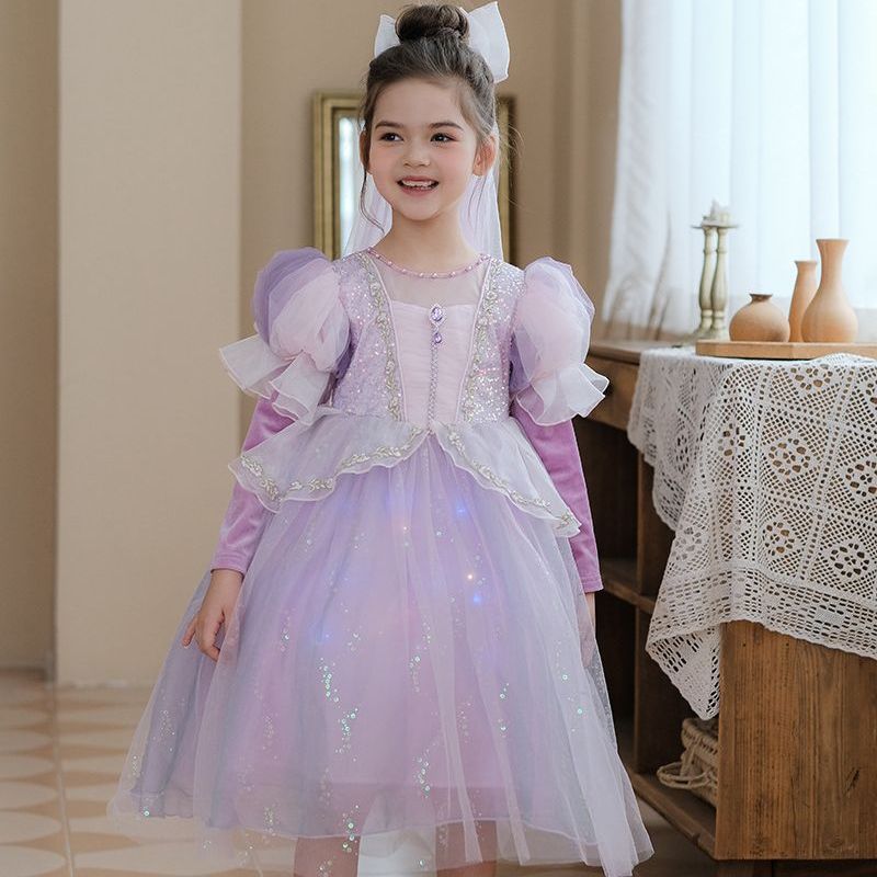 Vestido Infantil Princesa Manga Longa Brilhante