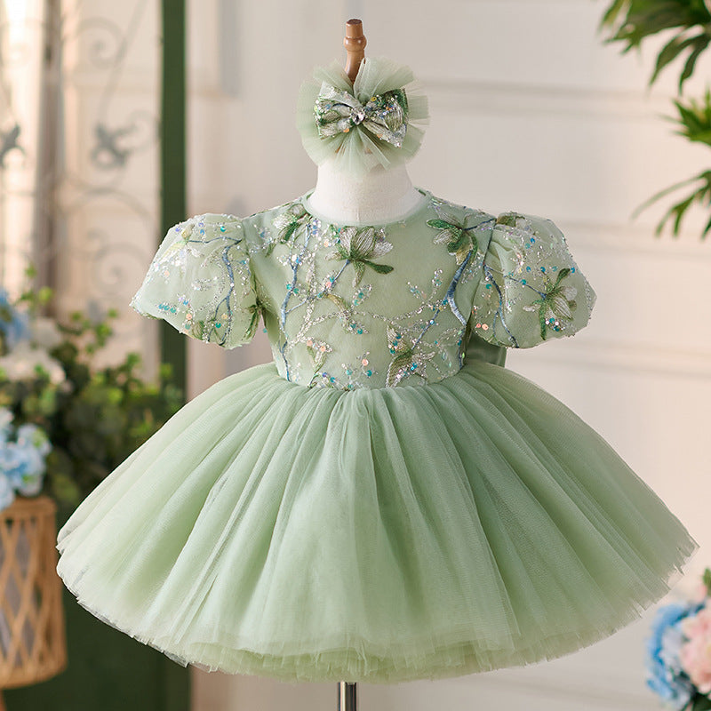 Vestido Infantil De Festa Verde Brilhante