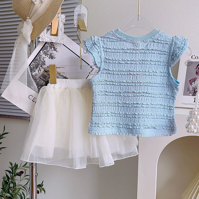 Conjunto Infantil Feminino Azul e Tule