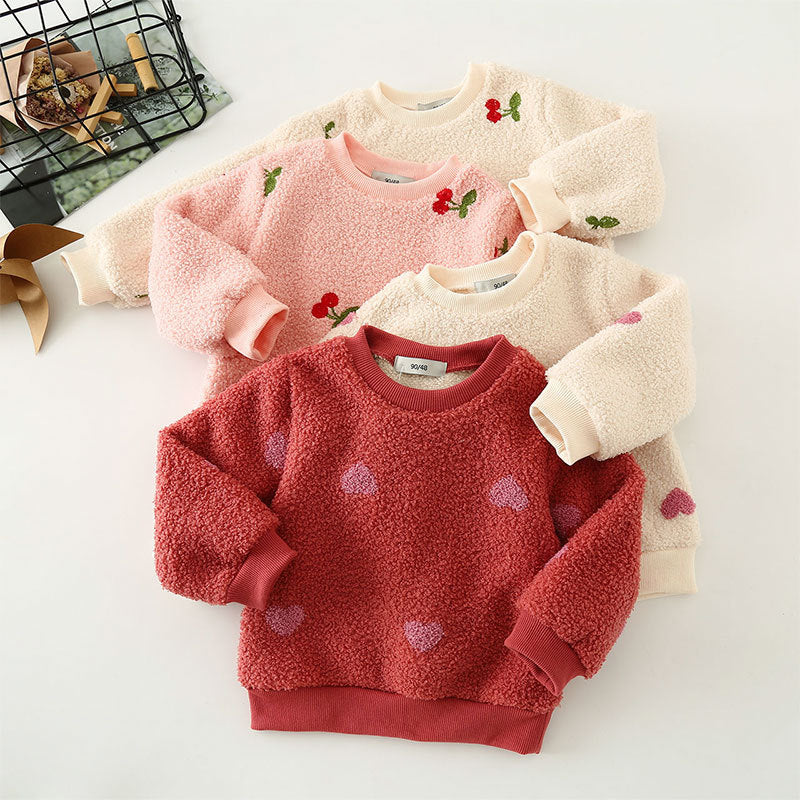 Blusa Infantil Inverno Plush Cerejinha/ Corações