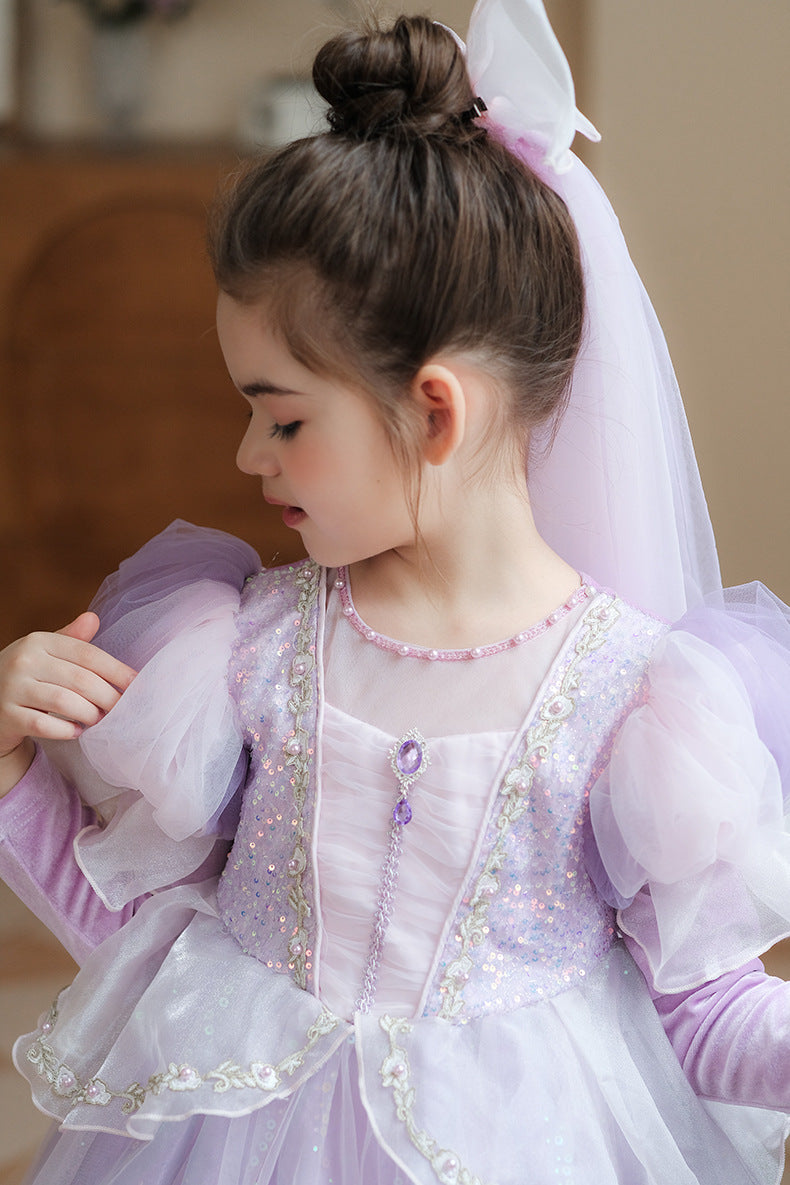 Vestido Infantil Princesa Manga Longa Brilhante