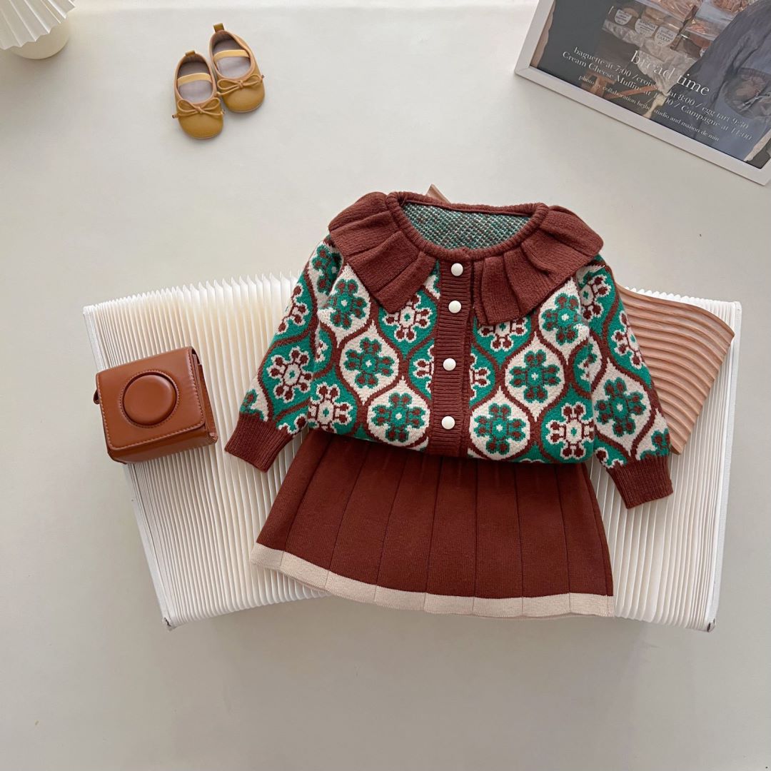 Conjunto Infantil Feminino Tricô Florzinhas