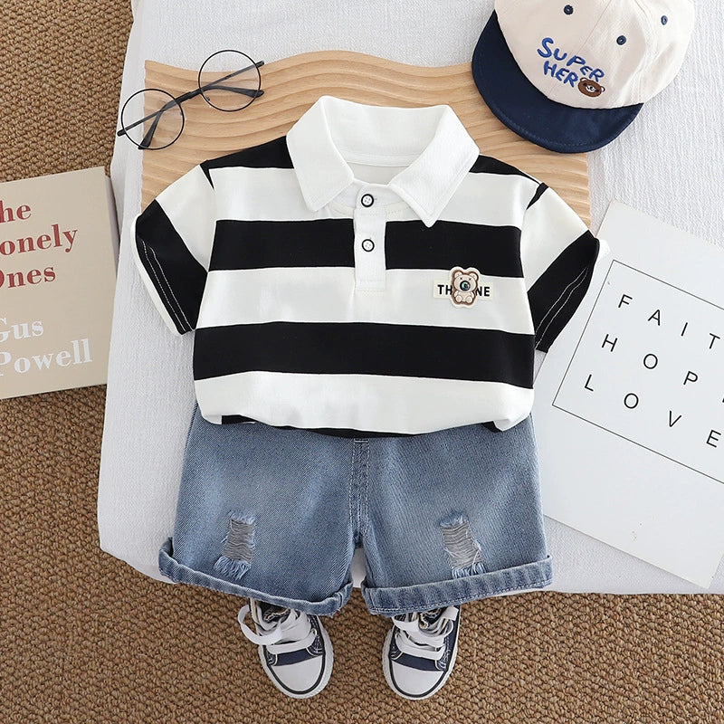 Conjunto Infantil Masculino Polo Lístras e Jeans