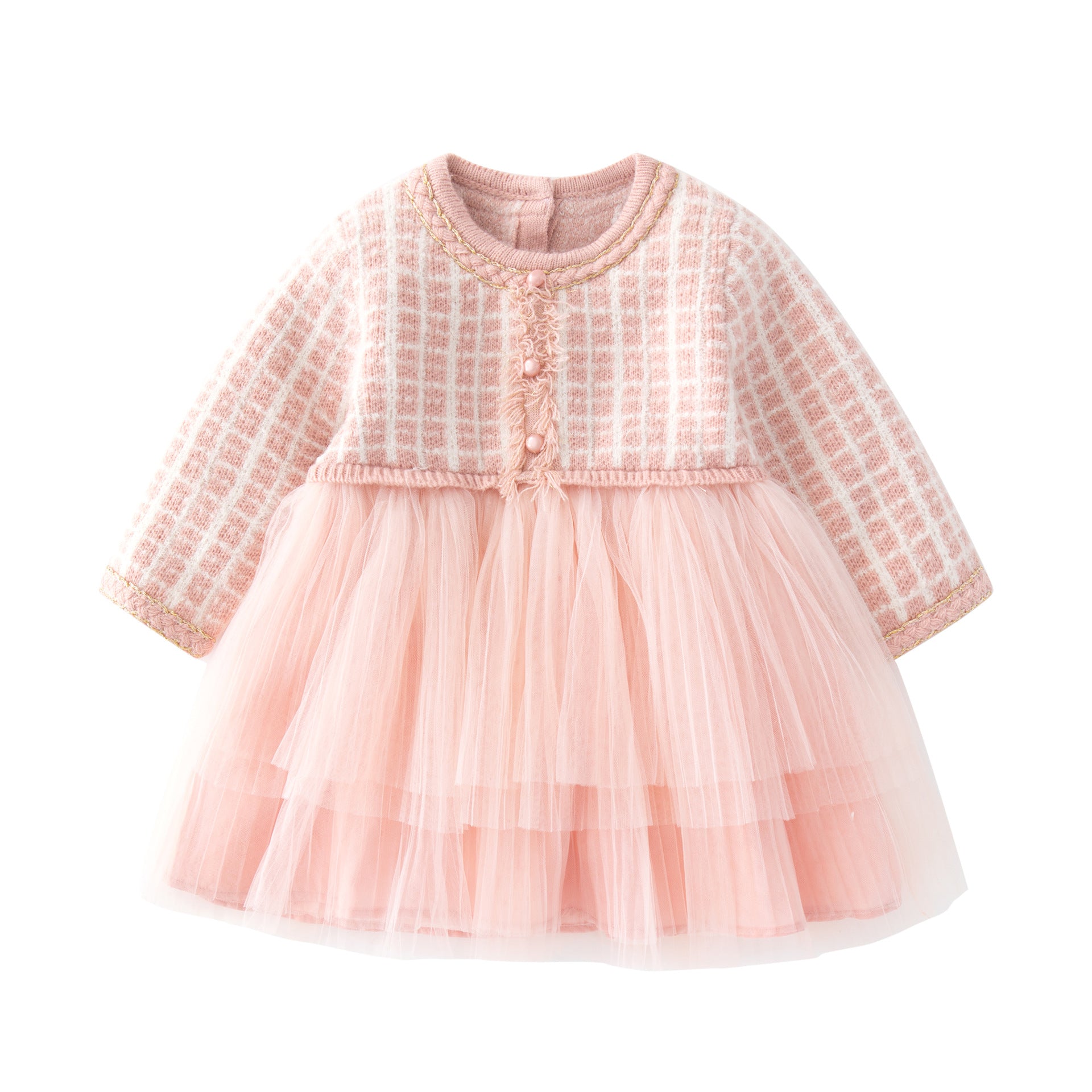 Vestido Infantil Tweed Tule Rosa