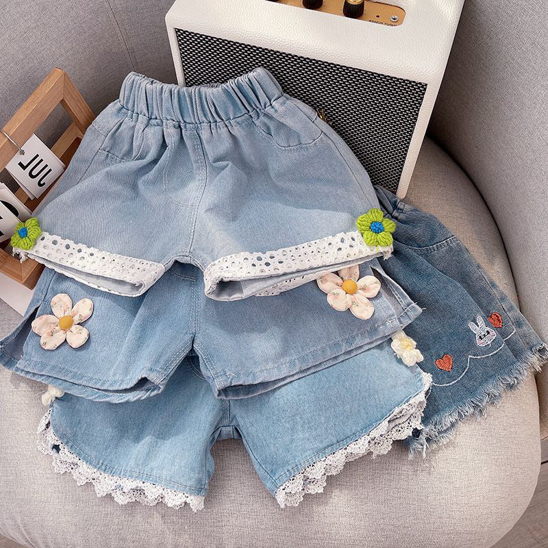 Shorts Infantil Feminino Jeans Florzinhas