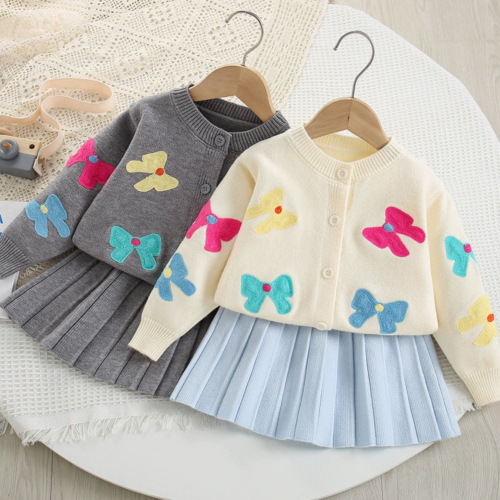 Conjunto Infantil Feminino Tricô  Lacinhos