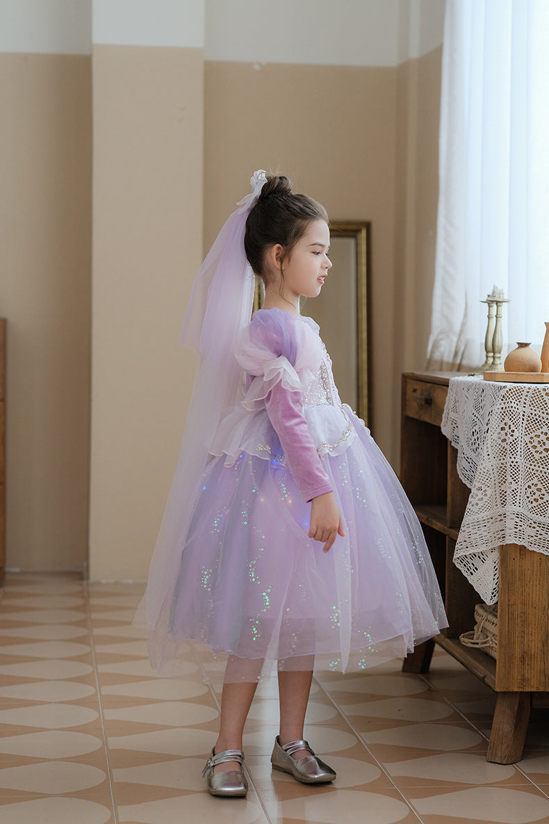 Vestido Infantil Princesa Manga Longa Brilhante