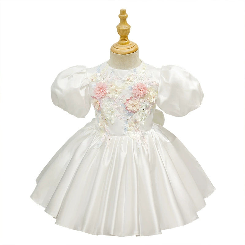 Vestido de Festa  Infantil Branco Flores