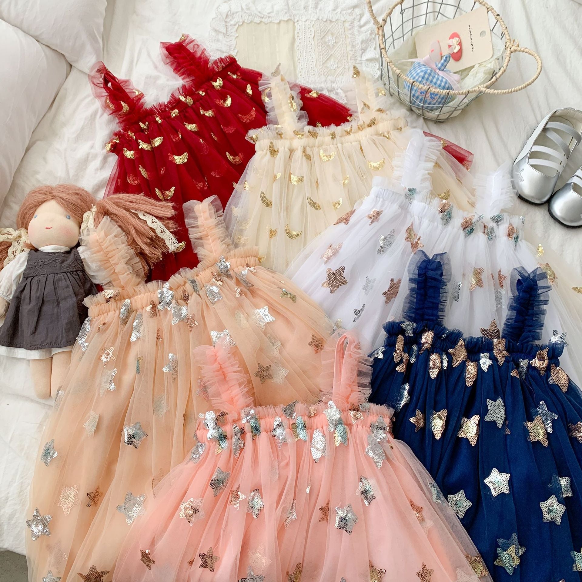 Vestido Infantil de Tule Estrelas