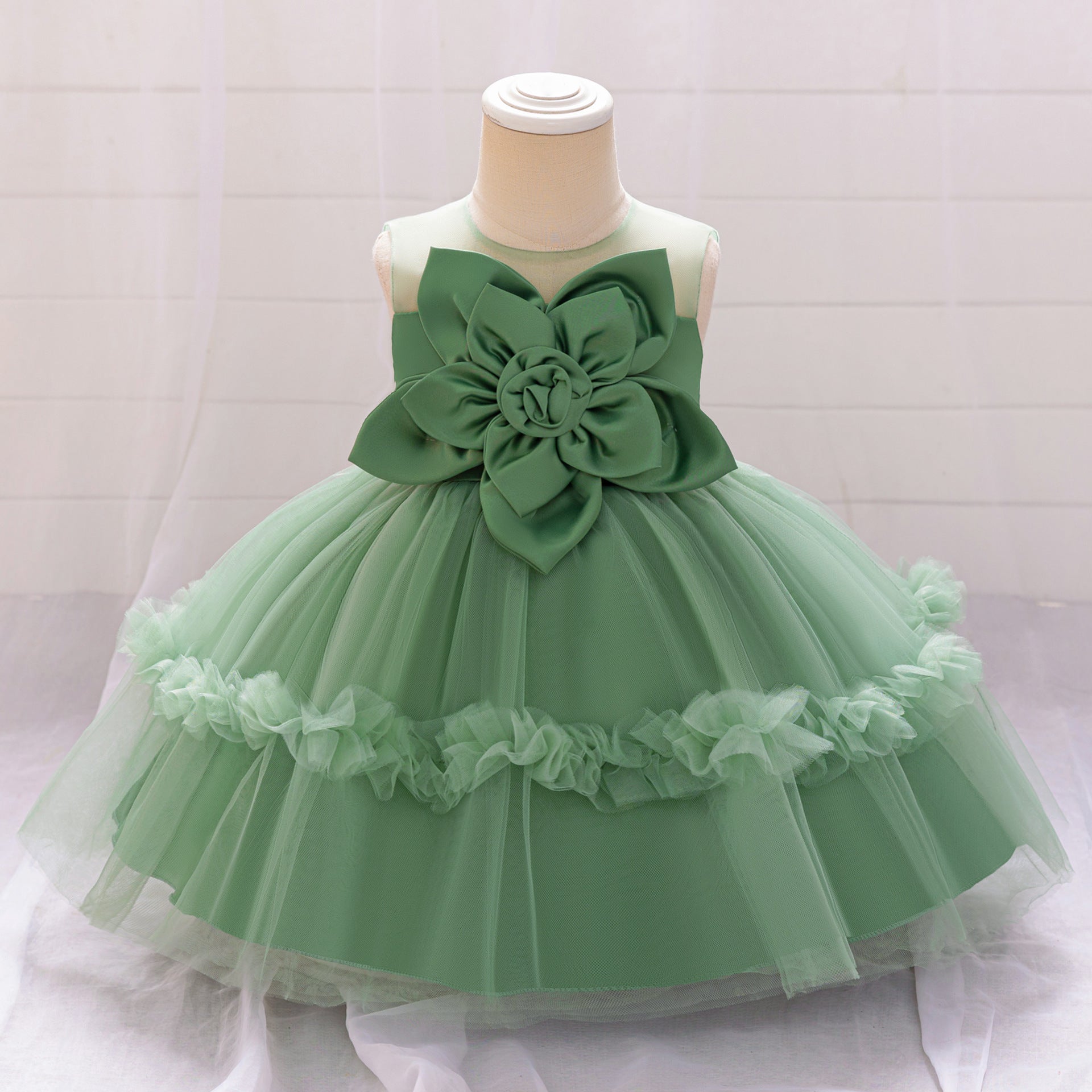 Vestido Infantil Verde Flor