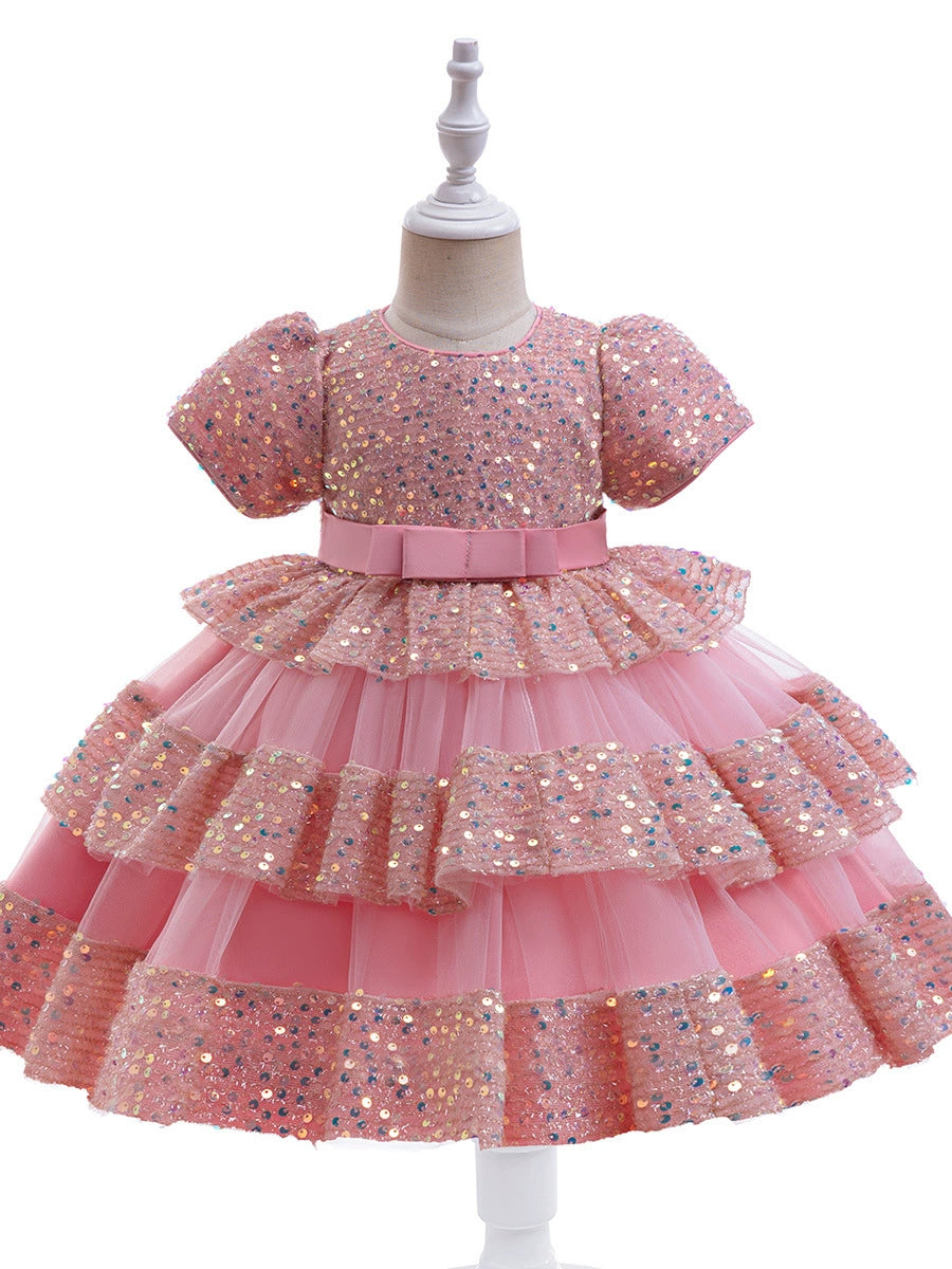 Vestido De Festa Infantil Brilhante Camadas
