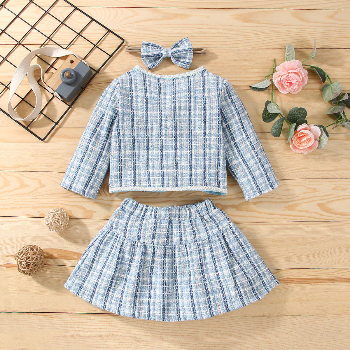 Conjunto Infantil Feminino Azul Xadrez