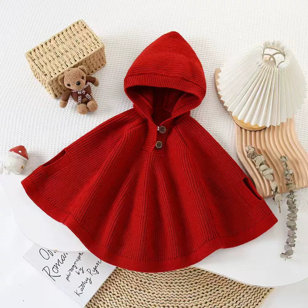 Poncho Infantil Tricô com Capuz