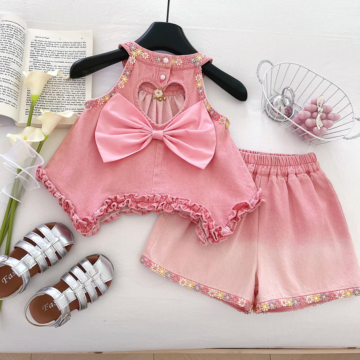 Conjunto Infantil Feminino Jeans Florzinhas