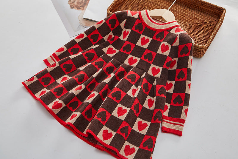 Vestido Infantil Feminino Tricô Corações