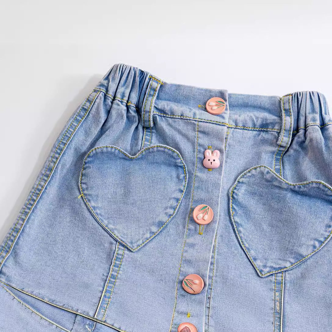 Saia Infantil Jeans Botõezinhos Corações