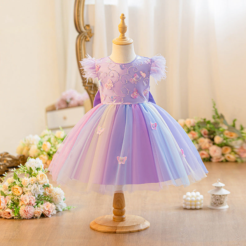 Vestido Infantil Manga Plumas