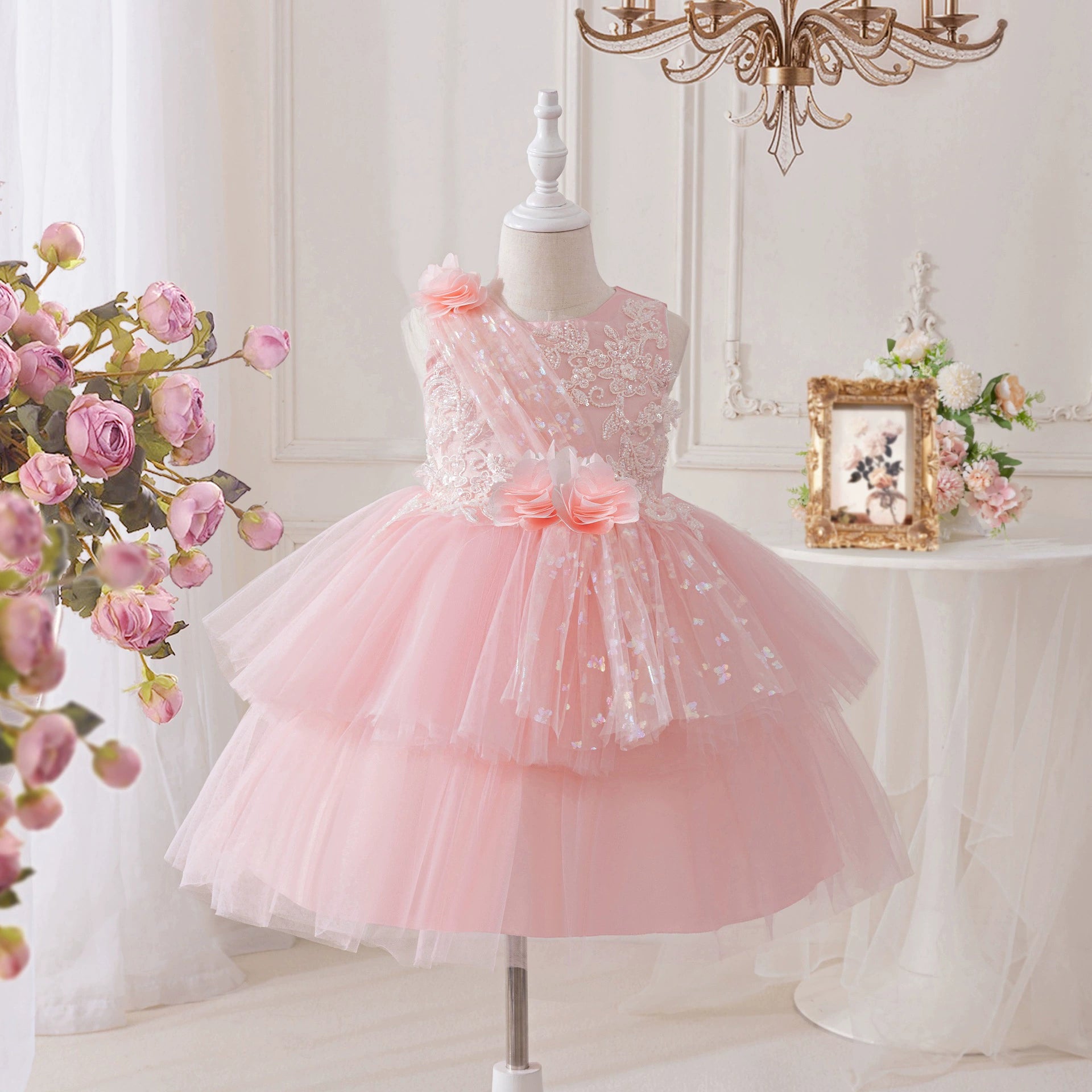 Vestido De Festa Tule Flores