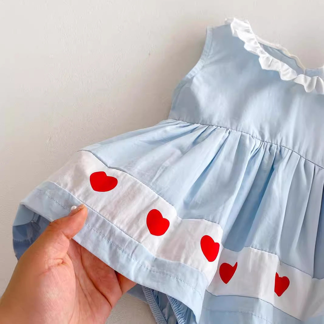 Vestido Infantil Azul Corações