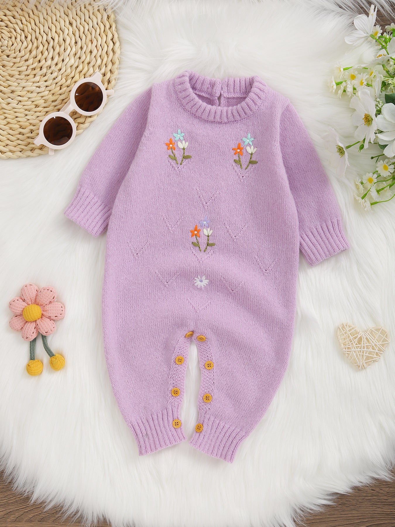 Macacão Infantil De Tricô Florzinhas