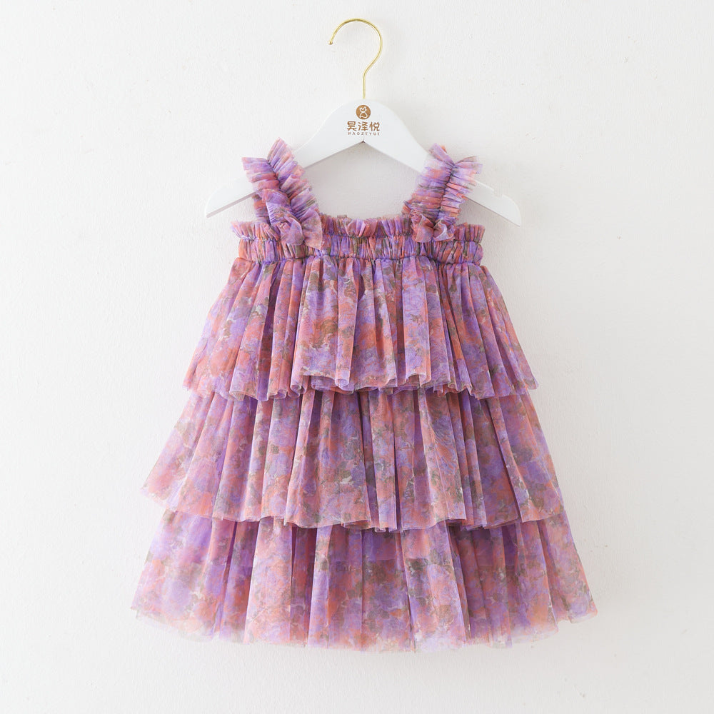 Vestido Infantil Tule Camadas com Flores