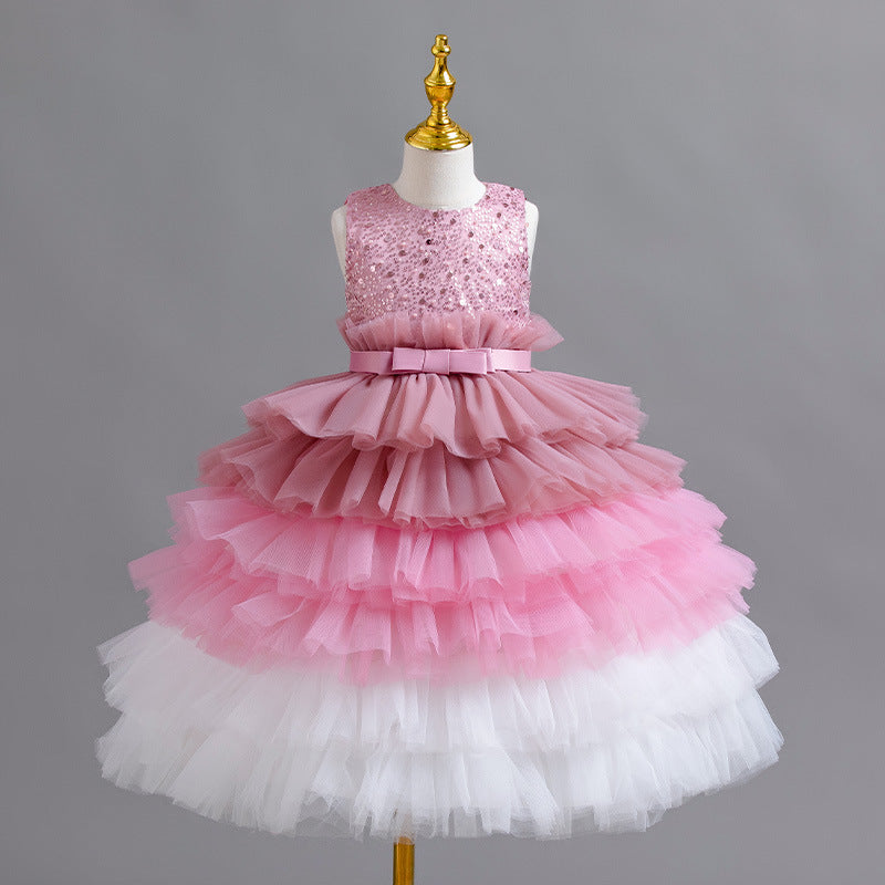 Vestido Infantil Tule Camadas Brilhante