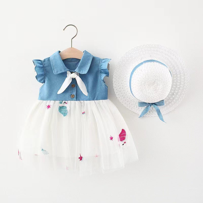 Vestido Infantil Tule e Jeans Lacinho