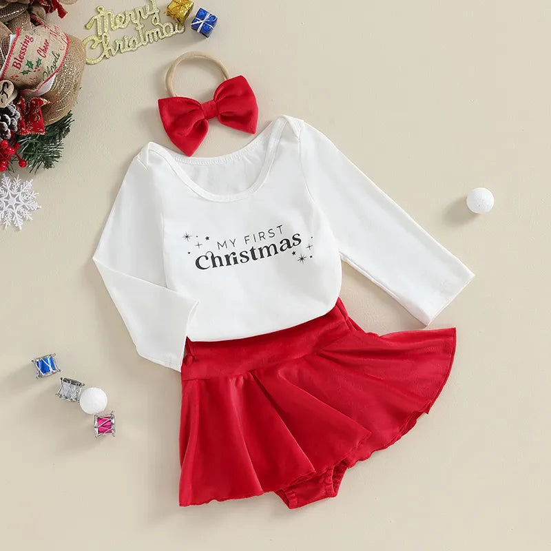 Conjunto Infantil Feminino Natal Sainha + Laço