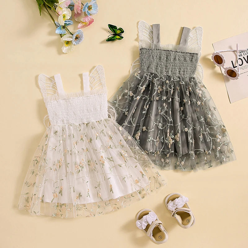 Vestido Infantil Tule Bordado Flor Asinha